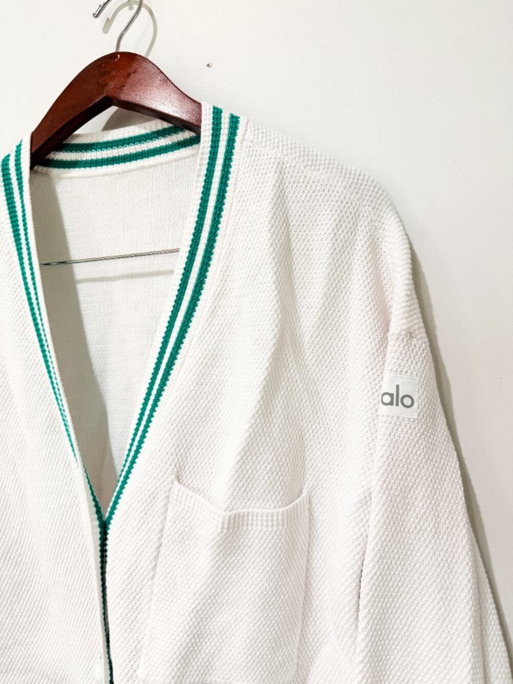 Alo Yoga Tennis Club Sweater Knit Cardigan White Spruce Green Women's S - Picture 3 of 6